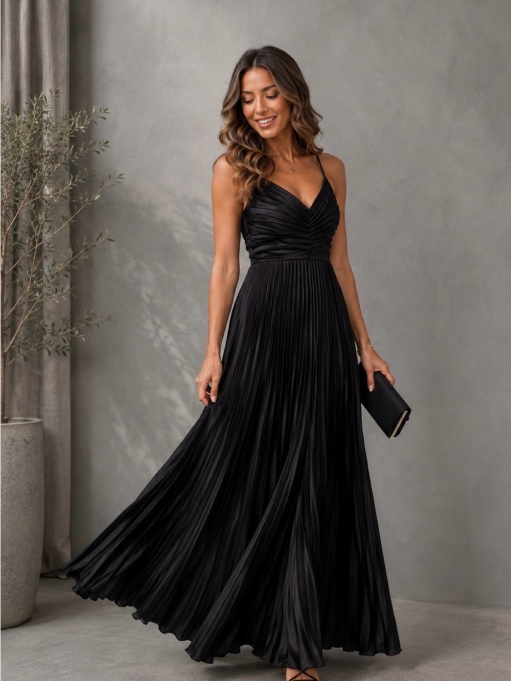 PETAL & PUP NAIRA PLEATED MAXI DRESS - BLACK SIZE 8